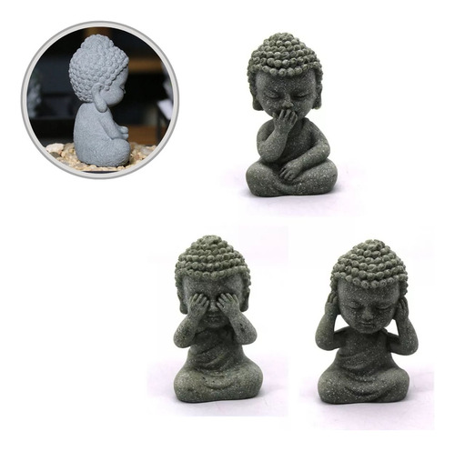 Miniatura Cego Surdo Mudo Estatueta Monge Buda 7,5x3,5 Cm