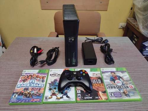 Xbox 360 Slim Consola Incluye 1 Control Y 4 Juegos