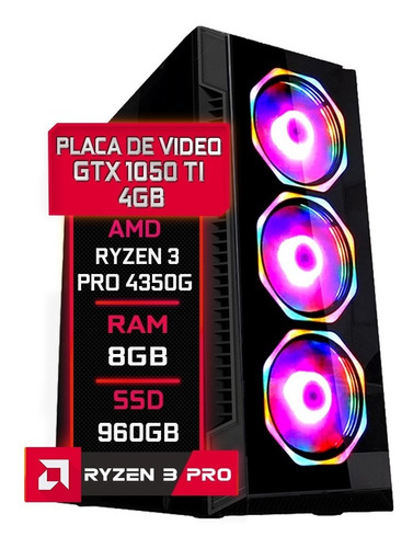 Pc Gamer Amd Ryzen 3 Pro 8gb Gtx 1050ti 4gb Ssd 960gb 500w