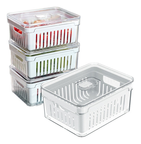 Kit 4 Organizadores Geladeira 2,2 Litros Alimentos Vegetais