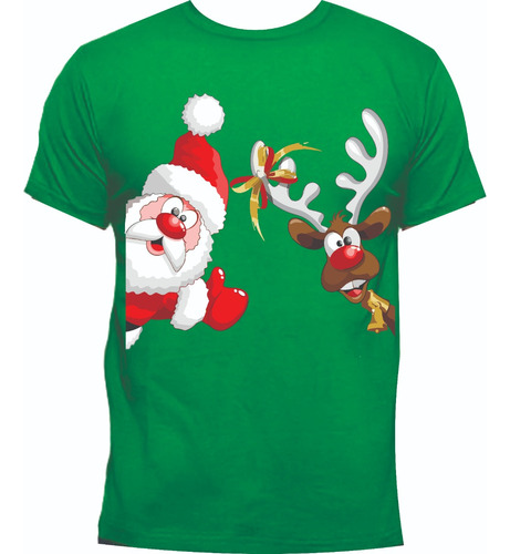 Camisetas Navidad Reno Papa Noel Santa Clauss Lado Mn