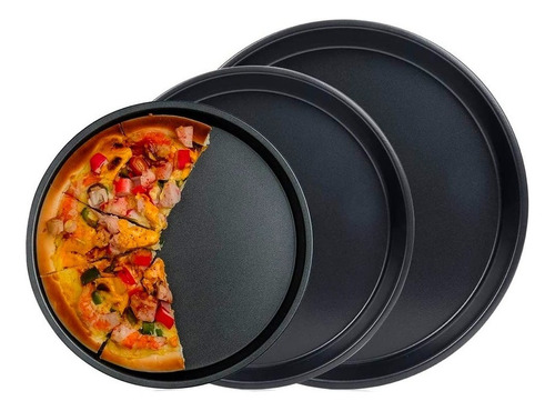 Set 3 Platos Charola Molde Para Hornear Pizza Antiadherente