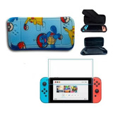 Kit Case Nintendo Switch Oled Pokemon Azul + Película Vidro