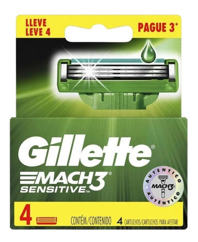 Carga Gillette Mach3 Sensitive Com 4 Cartuchos