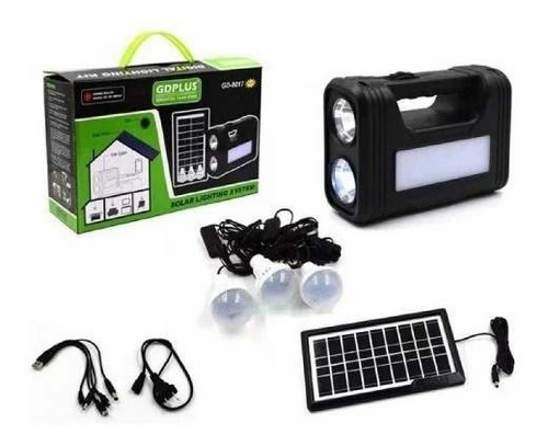 Kit Con Panel Solar + 3 Bombillos + Bateria Carga Celulares 