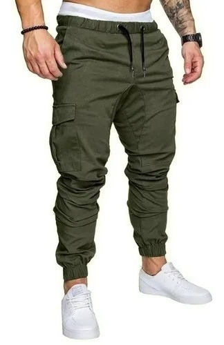 Pantalon Jogger Cargo Hombre Gabardina Elastizada Bolsillos