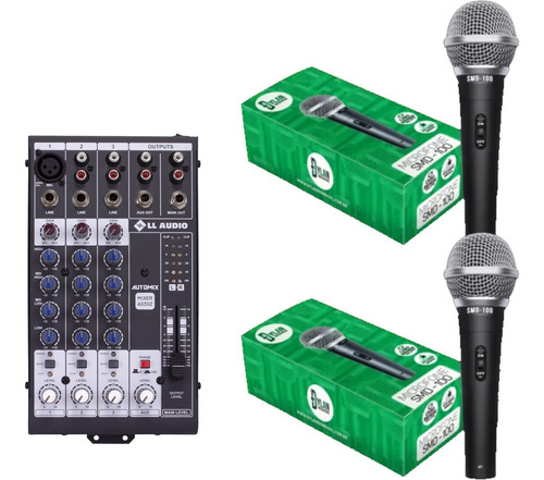 Mesa A0302 3 Canais Som 12v Automix + 2 Mic. Dylan Smd-100