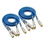 02 Cabo Rca 1 Metro Dupla Blindagem 5mm Plug Metal Blindado