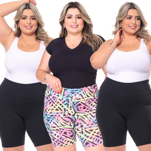 Kit 3 Bermuda Short Plus Size Legging Academia Feminina