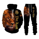 3d Animal Lion Print Hoodie+pants Two Piece Set