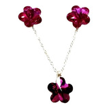 Conjunto Cristal De Swarovski Flor Fucsia, Plata Fina 925 