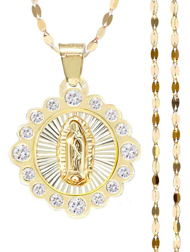 Medalla Oro 10k Virgen De Guadalupe Con Cadena 45cm Oro 10k 
