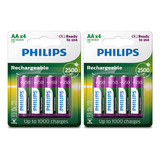 8 Pilhas Recarregável Philips Aa 2600mah Hr6 Mignon Nfe