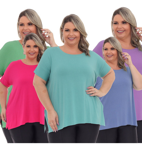 Kit 5 Peças Blusa Blusinha Mullet Plus Size Abertura Lateral