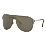 Lentes Gafas De Sol Versace Ve2180 Shield Unisex 44mm Suns Color Silver/dark Grey/gold Flash 1000/5a