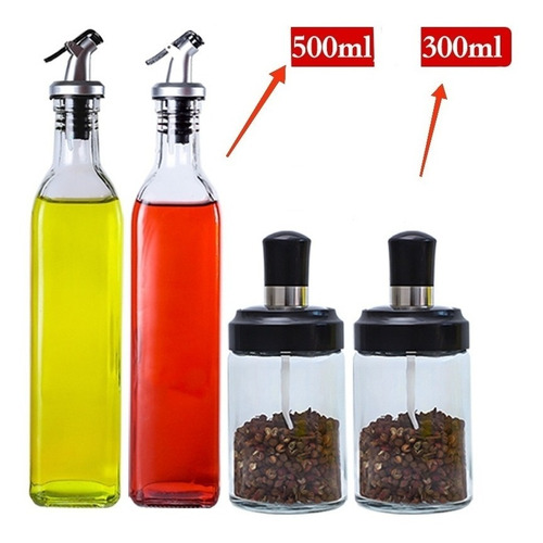 2 Dispensador Botellas Para Aceite Con 2 Especiero Aceitera