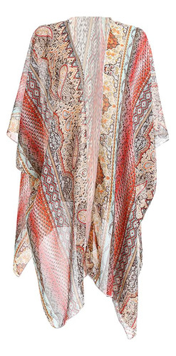 Blusa De Chifón Floral Kimono Cardigan Largo Bikini Cubrir