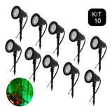 Kit 10 Luminária Espeto Jardim Cob Led 7w Prova Dágua Cor Da Carcaça Preto Cor Da Luz Verde 110v 220v (bivolt)