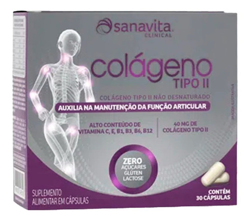 Colágeno Tipo 2 Ii 40mg Sanavita 30 Cápsulas Sabor Sem Sabor