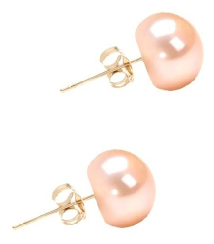 Aretes Perla Cultivada Rosa Suave Natural Y Oro 14k A087