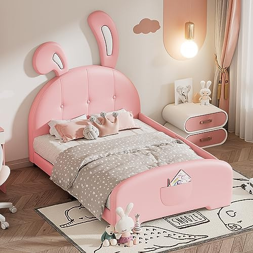 Cama Infantil De Conejo En Cuero Pu, Con Cabecera Y Piecero,