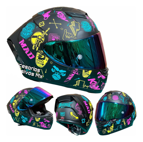 Casco Kov Smash Grafiti Colores Deportivo Certificado Tik To