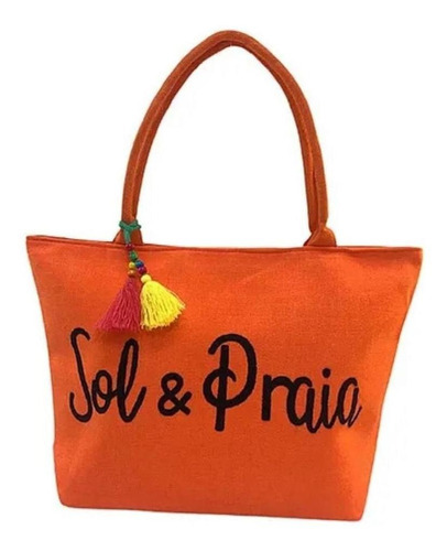 Bolsa Feminina Sacola Para Praia E Piscina Grande Resistente Cor Laranja