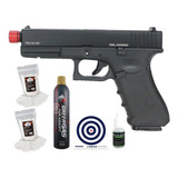 Pistola Airsoft Gbb Glock G17 Raven Full Metal+gás+bbs+itens