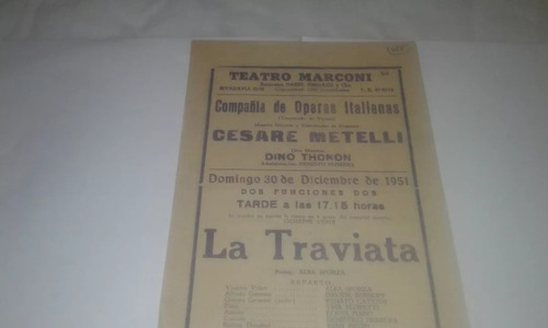 Programa Antiguo Teatro Marconi Operas Traviata Metelli 1951