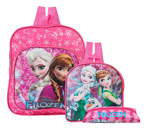Kit Mochila Escolar Elsa Anna Frozen Disney Lancheira+estojo