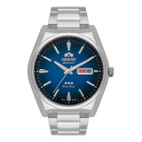 Relógio Orient Masculino Automático Prateado F49ss013d1sx Cor Da Correia Prata Cor Do Fundo Azul