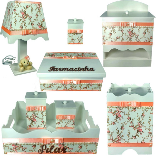 Kit Bebe Higiene Mdf 8 Pçs + Brinde (1 Nome ) Vários Modelos