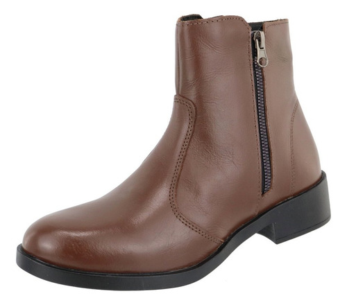 Bota Feminina Cano Curto Couro Legitimo Ziper Lateral Casual