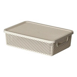 Cestinho Multiuso Organizador Com Tampa Linea 8cmx26cmx36cm Cor Creme