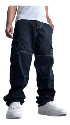 Jeans Hombre Mom Cargo Negro