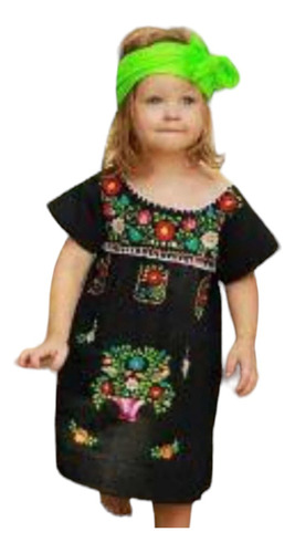 Vestido Bordado Mexicano De Niña Bordado Típico De Moda