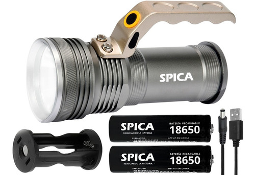 Linterna Táctica Led Spica X100 Batería Recargable Manija Color De La Linterna Gris Color De La Luz Blanco