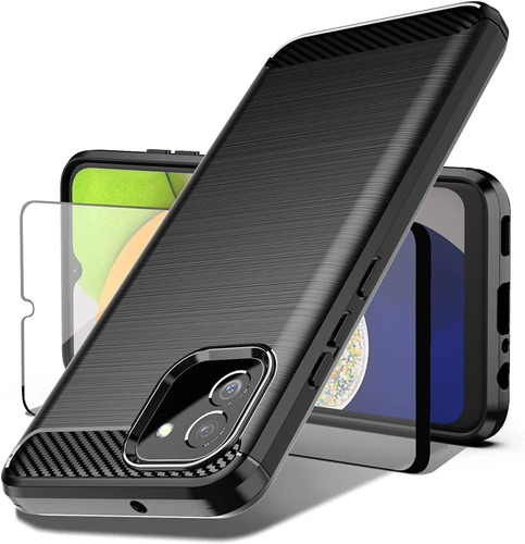 Funda Carbono Antishock Para Samsung A03 + Vidrio Full 9d