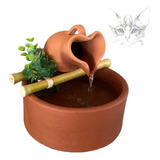 Fonte De Água Natural Para Pet Bebedouro De Ceramica E Bambu