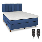 Colchão Magnético Queen Hr Massageador 2 Cont + Cama Box Cab Cor Azul