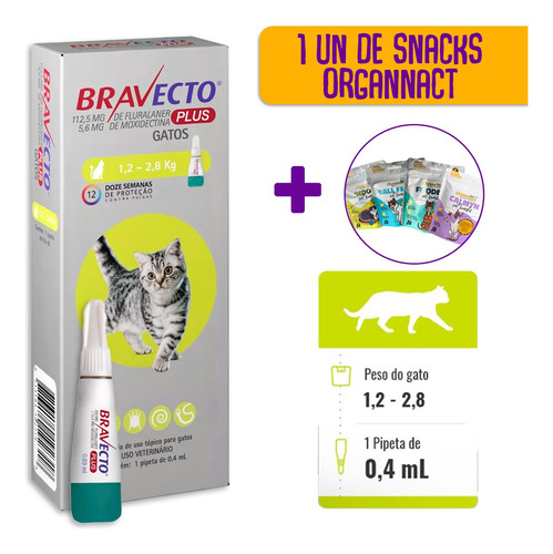 Bravecto Plus Gatos De 1,2 A 2,8 Kg Transdermal - 112,5mg