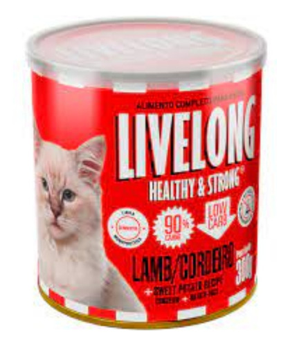 Ração Úmida Gatos Low Carb 90% Carne Cordeiro 300g Livelong