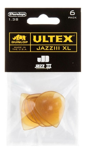 Kit 6 Palhetas Dunlop Ultex Jazz 1.38xl 427p Made In Usa Cor Ambar