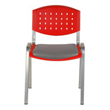 Silla Fija Oficina Apilable Plastica Caños En Gris Reforzada Color Rojo