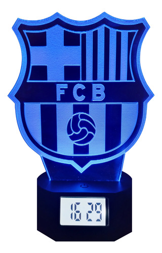 Lámpara Led Ilusión 3d Reloj Alarma Fútbol Club Barcelona