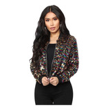 Chamarra Bomber Mujer Colorido Brillantes Bling Lentejuelas