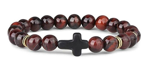 Pulsera De Cruz Piedra Onix Ojo De Tigre Red Hombre Y Mujer