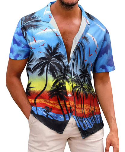 Camisa De Playa De Manga Corta Hawaiana Cómoda Para Hombre E