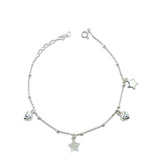 Pulsera Chiches Corazón Estrella Bolita Plata Fina 925