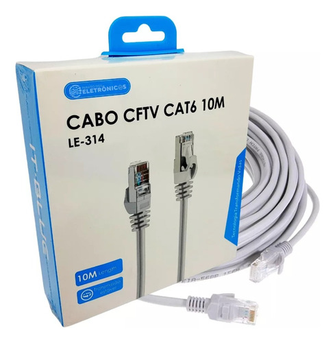 Cabo Cftv Conexão Rj45 Cat6 De 10 Metros Transmissão Estável